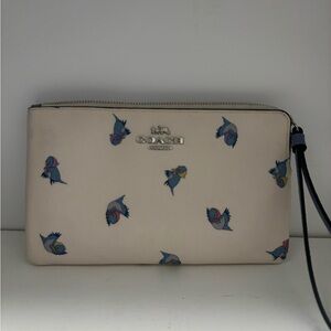 Coach Ivory Wristlet with Blue Bird Design